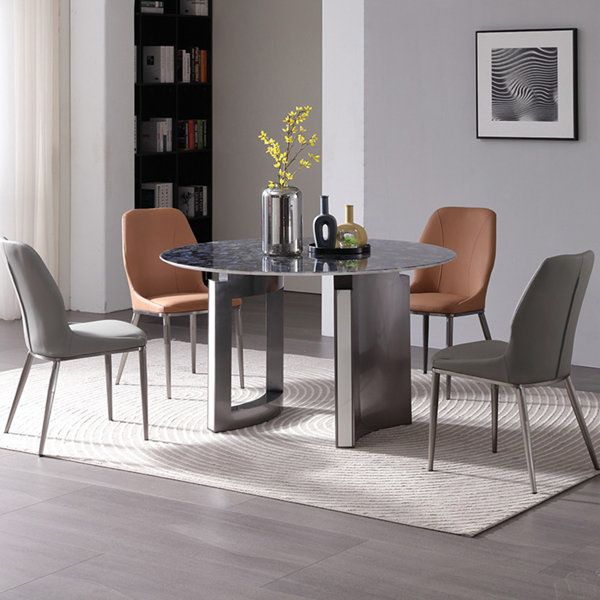 Corrigan Studio® Modern Light Luxury Round Blue Microlite Dining Table